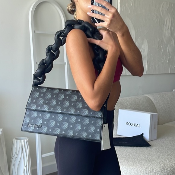 Jaxxon black printed large leather strap shoulder bag BRAND NEW - Picture 2 of 7